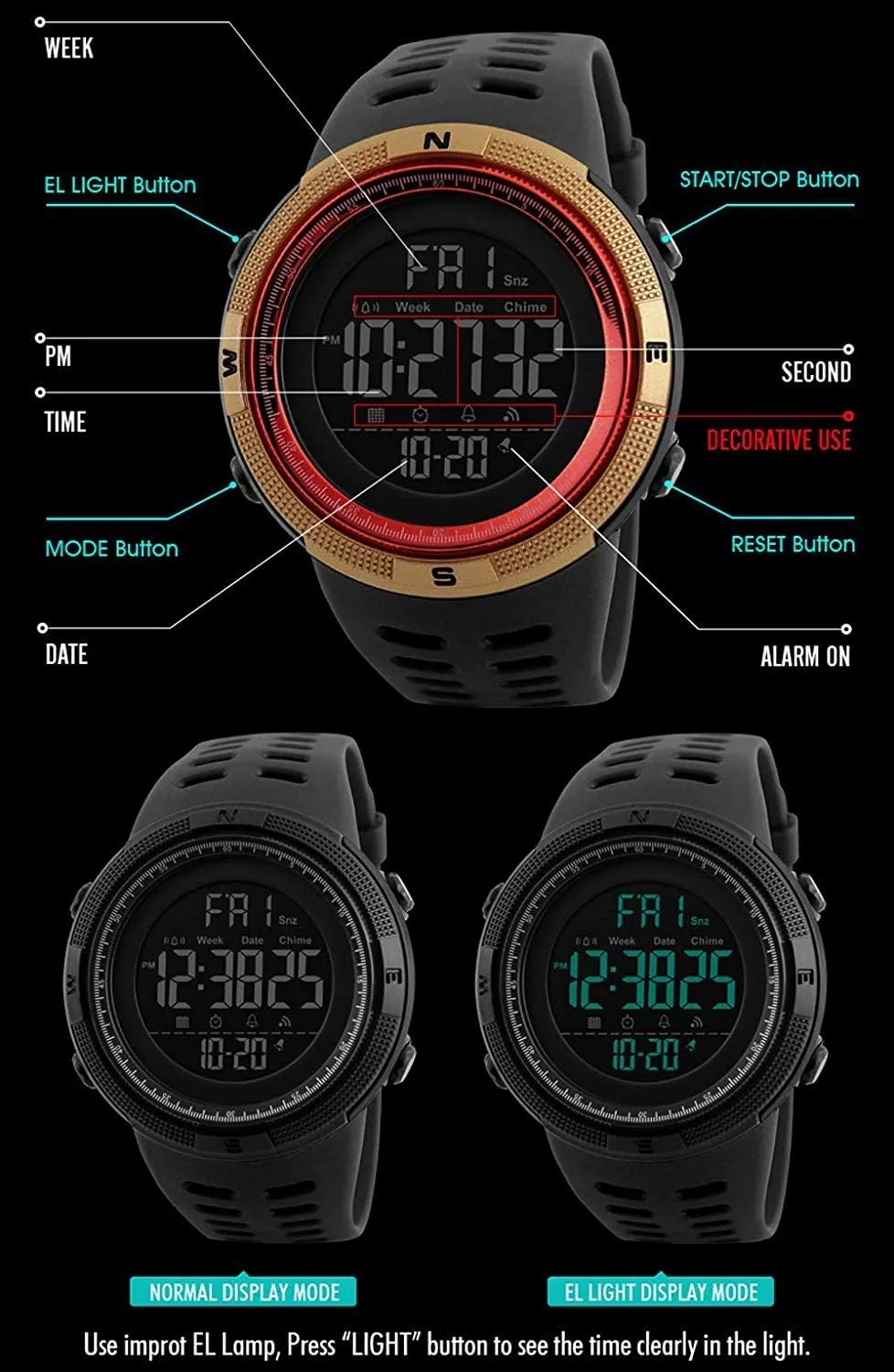 Men's Digital elaborate philosophy Sports LED Watch Large Face Military Casual Luminous Stopwatch Alarm Simple Army Watch Gosasa Watches 