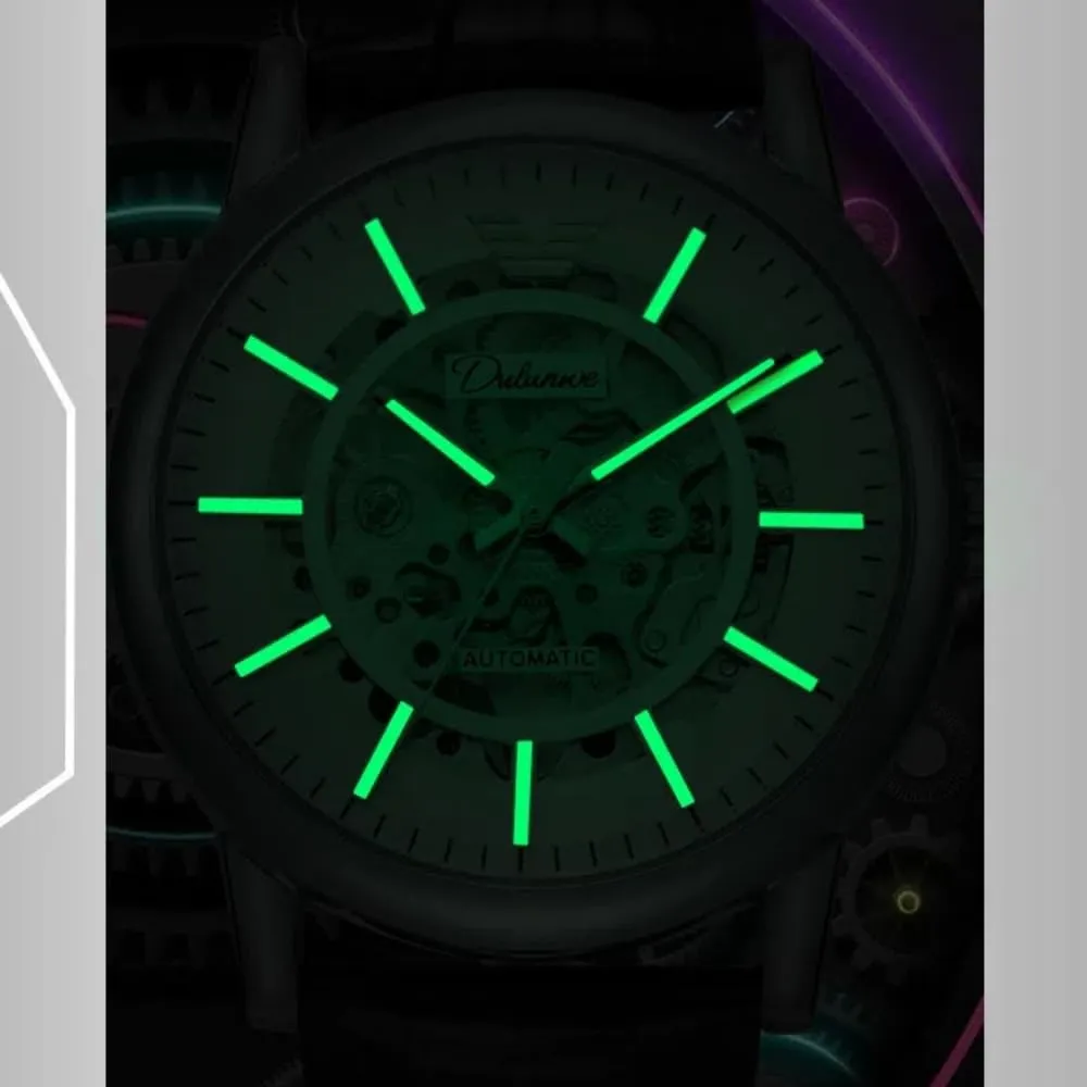 Men's Fully Automatic Mechanical Watch Stainless Steel Double Sided Hollow Wristwatch Night Luminous slider Waterproof Business Watches Skeleton 