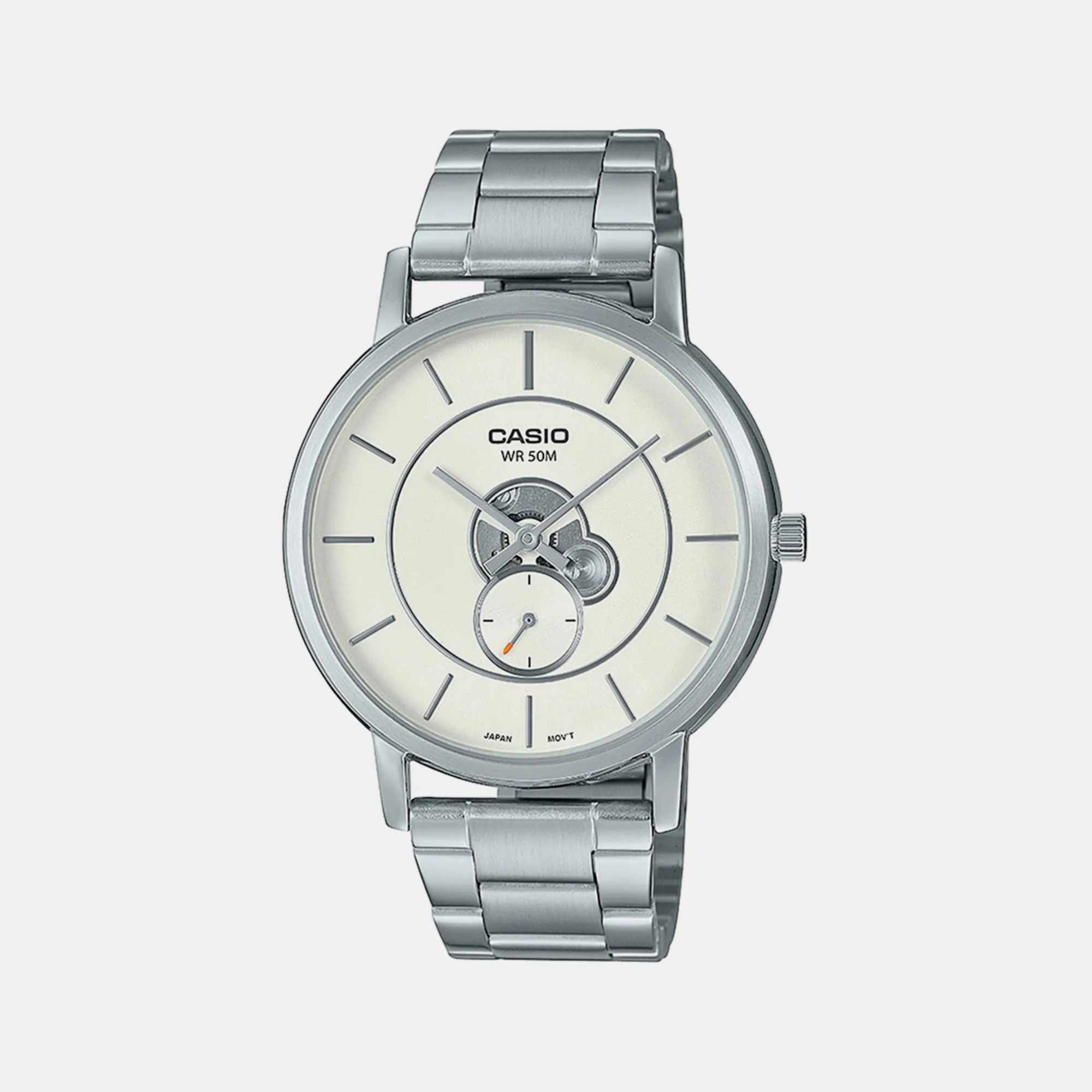 Men's Silver Analog Stainless Steel Watch A2129 - MTP-B130D-7AVDF