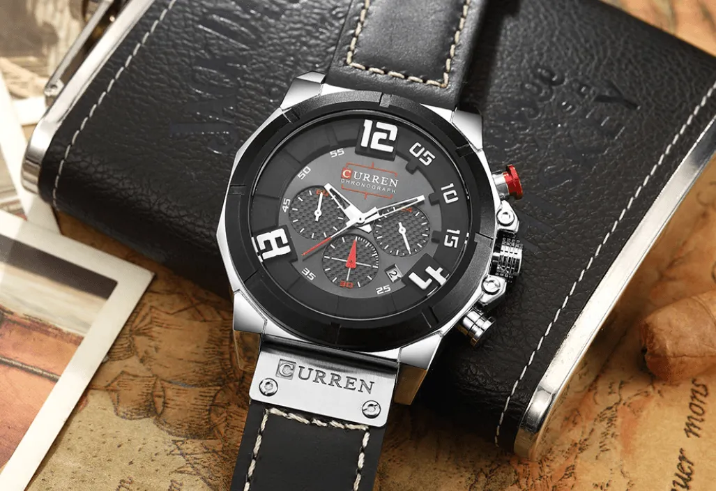 Men's Sport Waterproof Watch With Chronometers Large Numbers And Fluorescent Hands Perfect Gift For Your Man