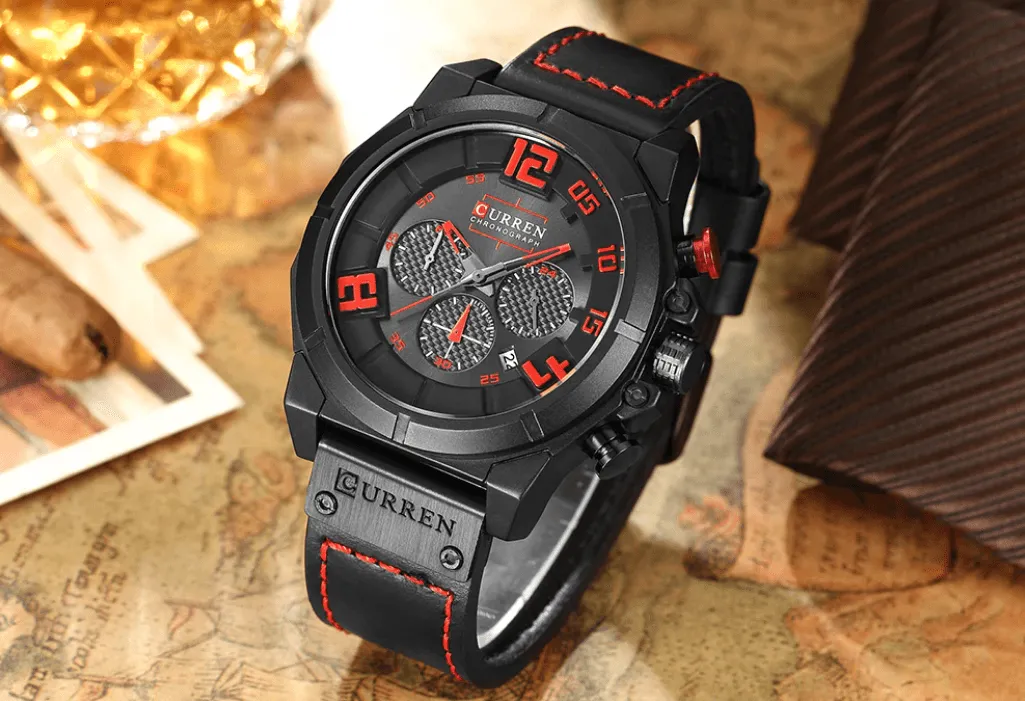 Men's Sport Waterproof Watch With Chronometers Large Numbers And Fluorescent Hands Perfect Gift For Your Man