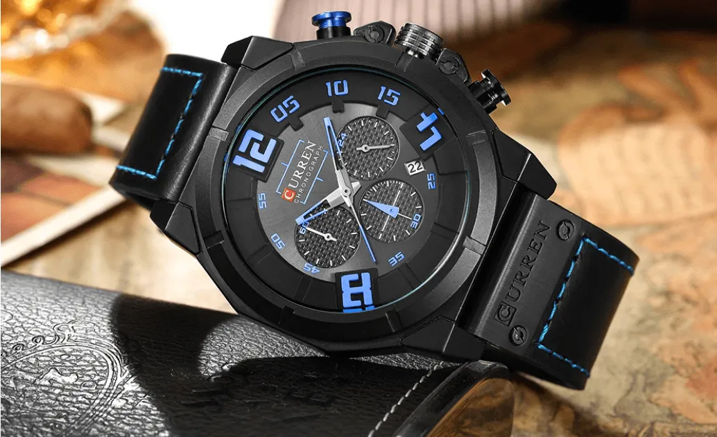 Men's Sport Waterproof Watch With Chronometers Large Numbers And Fluorescent Hands Perfect Gift For Your Man