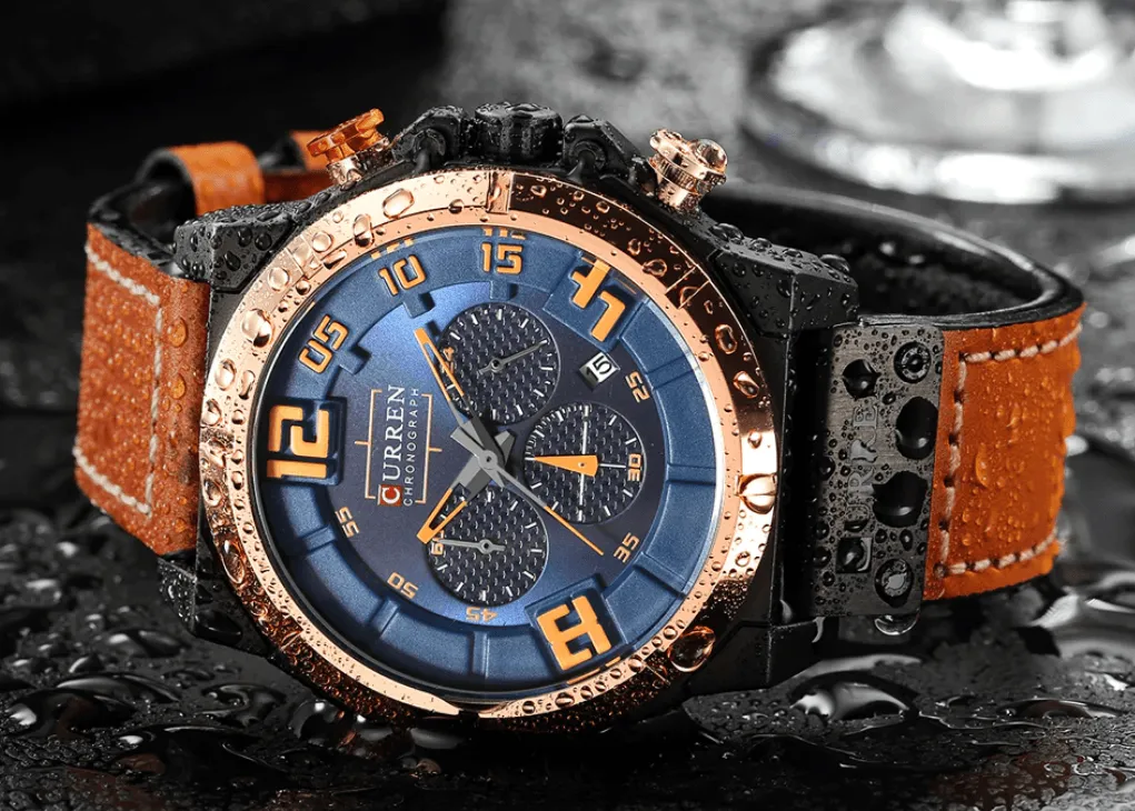 Men's Sport Waterproof Watch With Chronometers Large Numbers And Fluorescent Hands Perfect Gift For Your Man