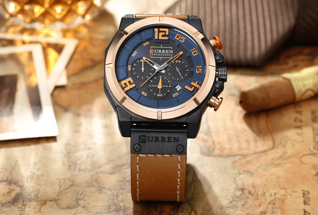 Men's Sport Waterproof Watch With Chronometers Large Numbers And Fluorescent Hands Perfect Gift For Your Man