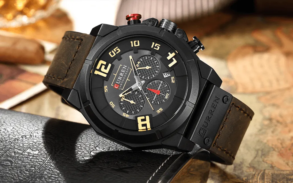 Men's Sport Waterproof Watch With Chronometers Large Numbers And Fluorescent Hands Perfect Gift For Your Man