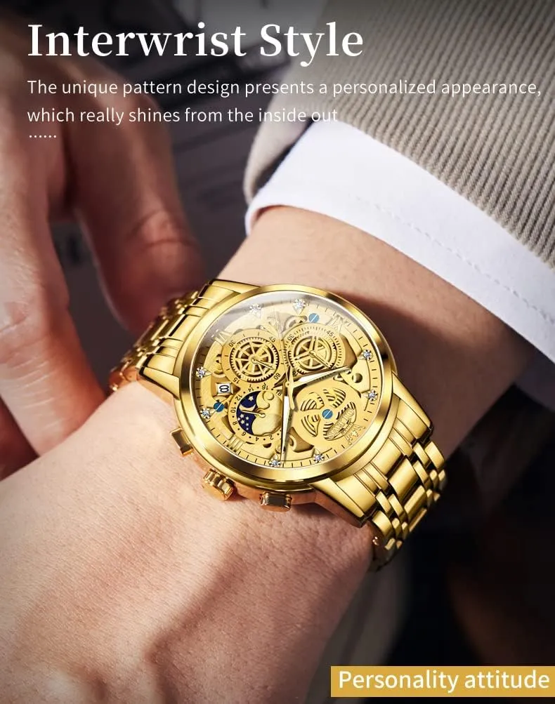 Mens Watch Chronograph interrupt interplay Luxury Diamond Dress Business Analog Quartz Wrist Watches Stainless Steel Waterproof Luminous OLEVS 