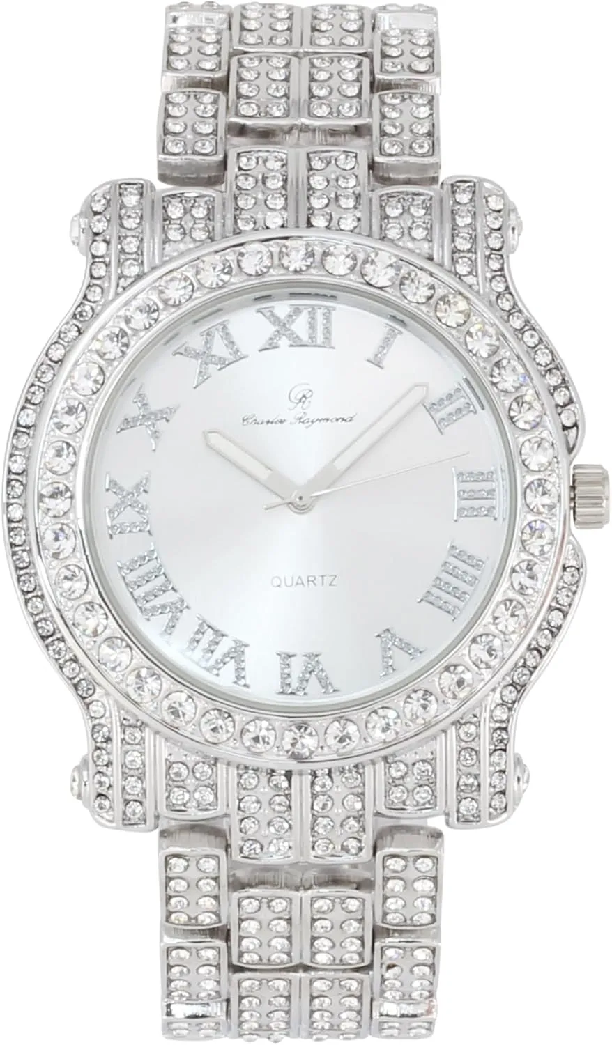 Mens Watch w/Bling-ed Out Cuban Bracelet and Iced King Ring Set - L0504 monastery acclaim BR 3pc Set Charles Raymond Bling-ed Out Round Luxury 