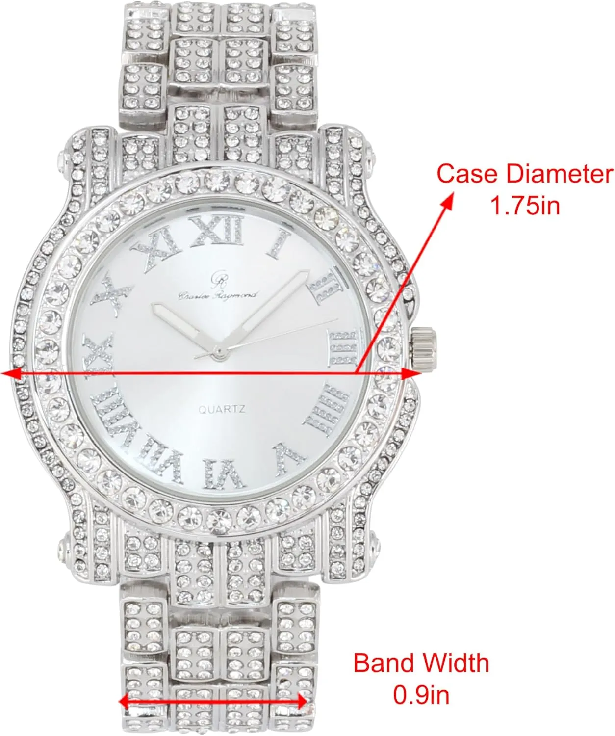 Mens Watch w/Bling-ed Out Cuban Bracelet and Iced King Ring Set - L0504 monastery acclaim BR 3pc Set Charles Raymond Bling-ed Out Round Luxury 