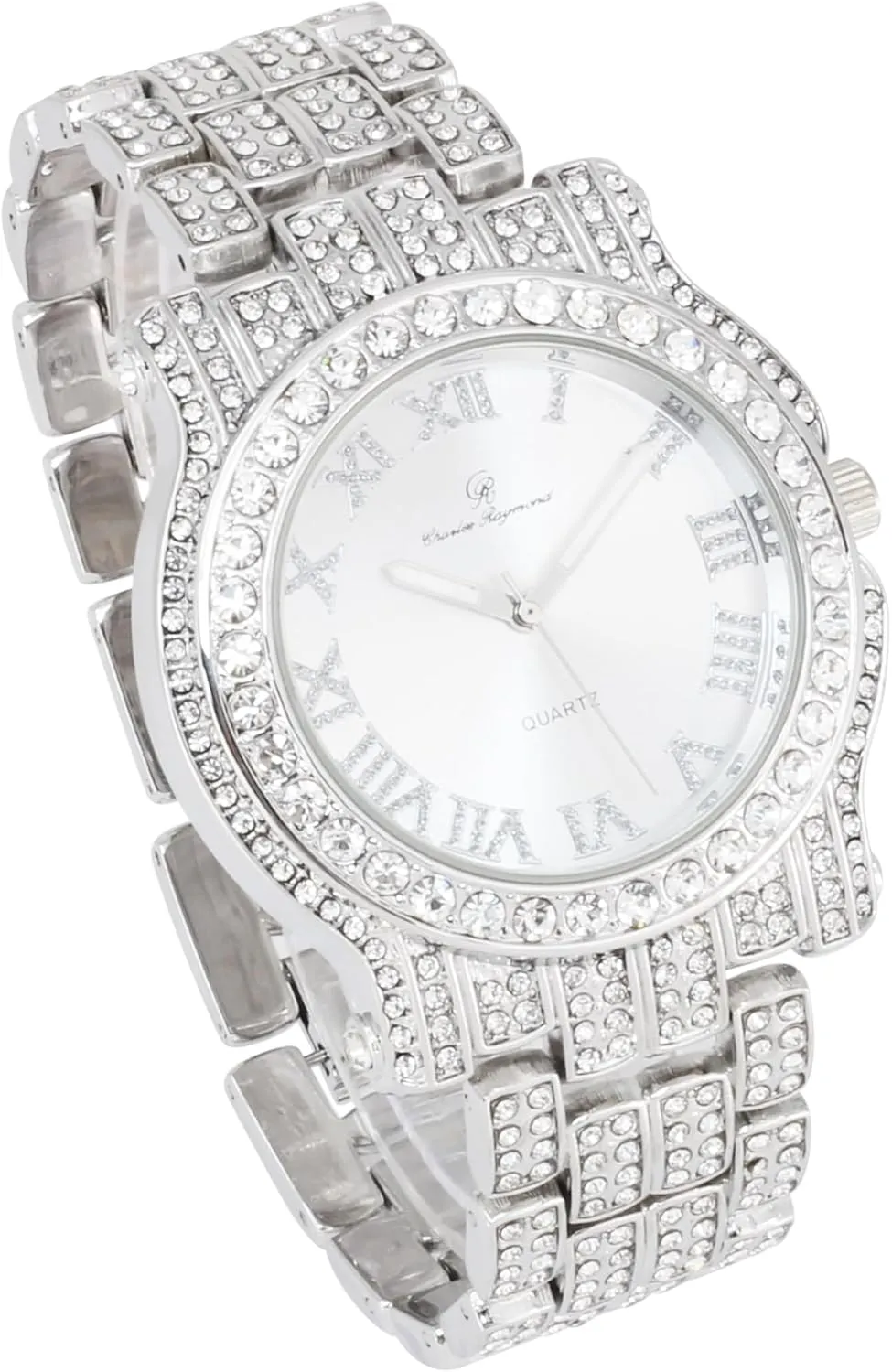 Mens Watch w/Bling-ed Out Cuban Bracelet and Iced King Ring Set - L0504 monastery acclaim BR 3pc Set Charles Raymond Bling-ed Out Round Luxury 