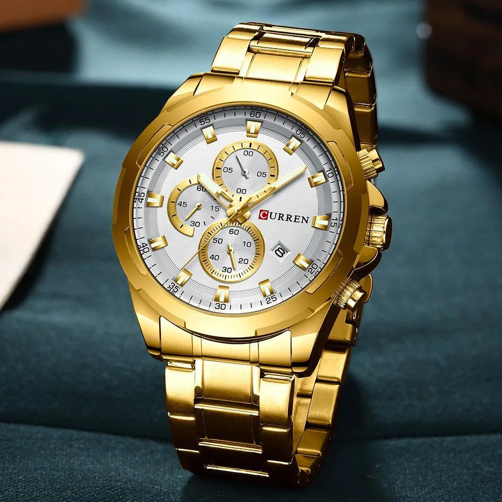 Men's  Water Resistant Watch With Chronometers Day View Unique Design Perfect Gift
