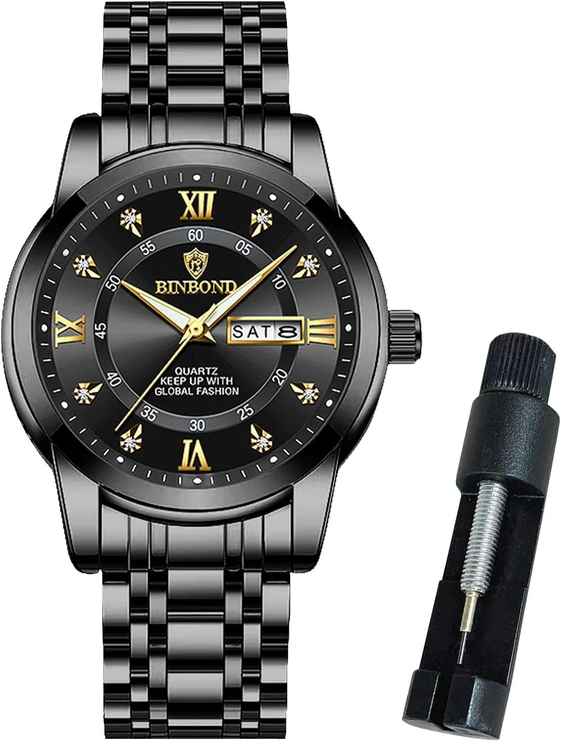 Mens Wrist Watches with Day Date Waterproof Luminous Watch for Men Luxury Diamond Classic Business Dress acclaim ballroom Stainless Steel 