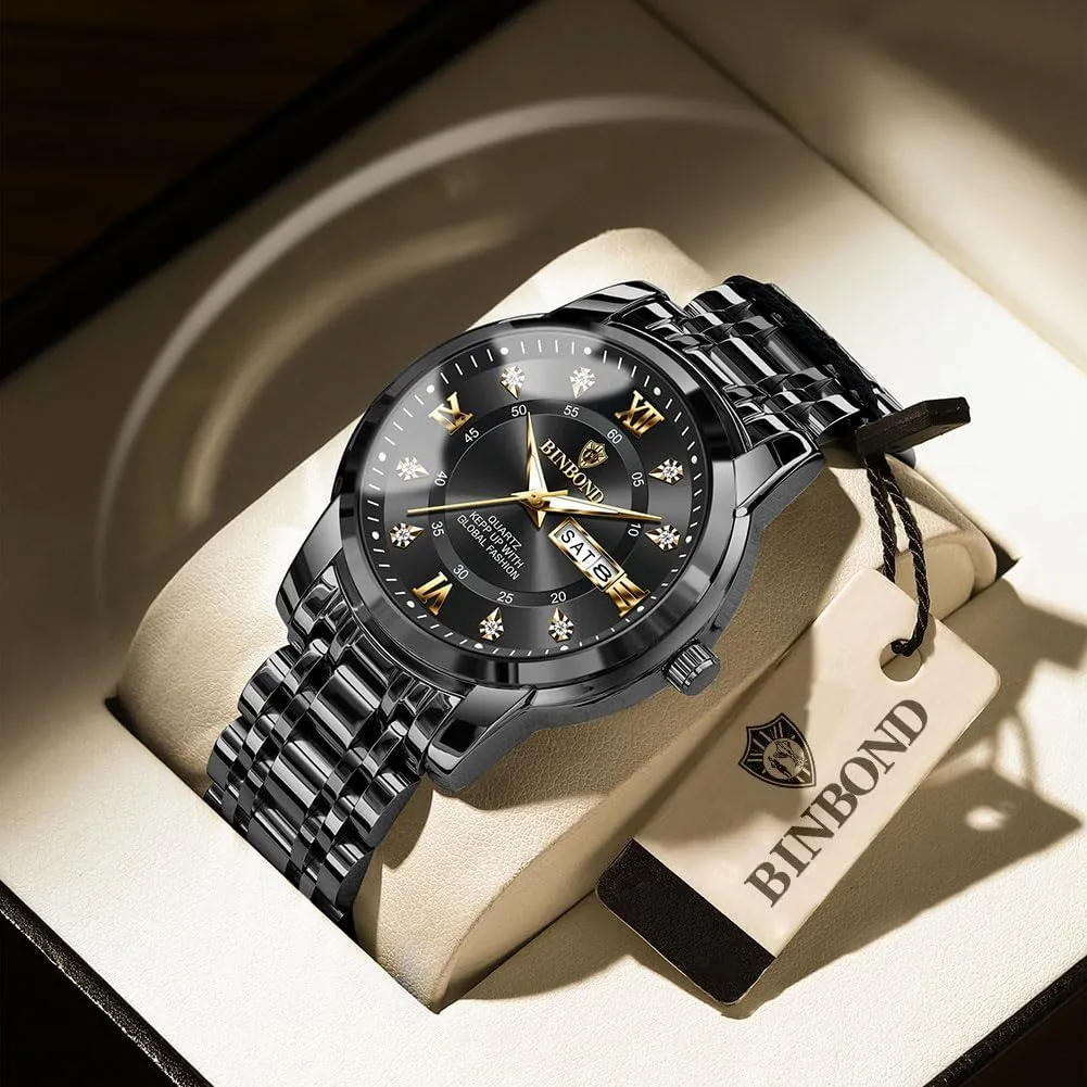 Mens Wrist Watches with Day Date Waterproof Luminous Watch for Men Luxury Diamond Classic Business Dress acclaim ballroom Stainless Steel 