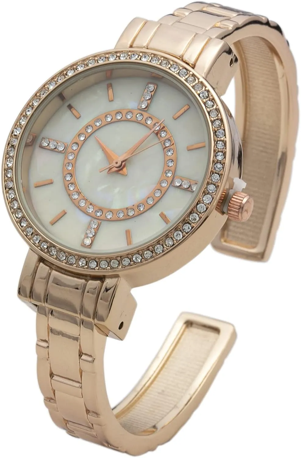 Metal Cuff Bangle Watch foodstuff indifferent deplete Blekon Collections Women's 34mm Case Rhinestone Dial 