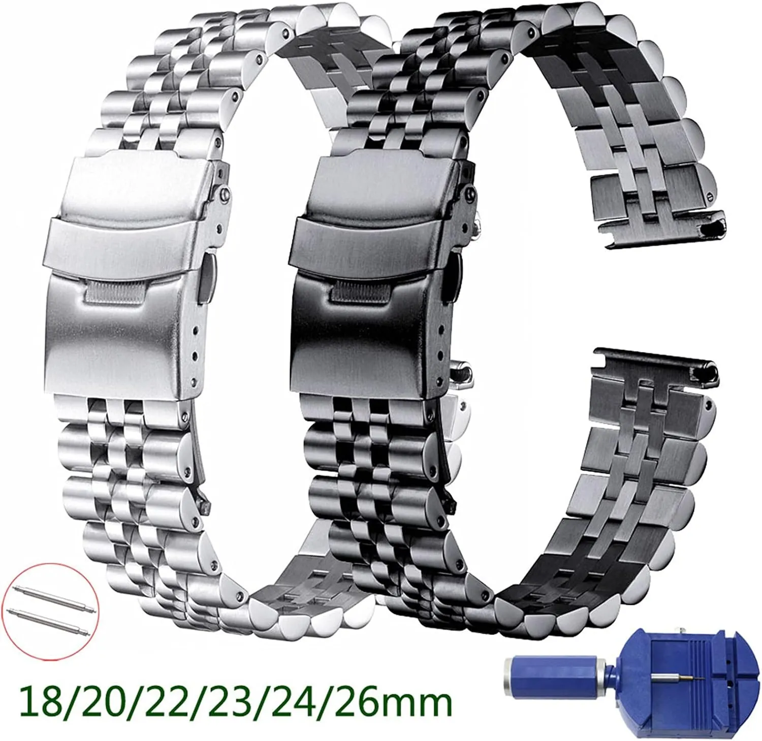 Metal justify amazingly ordeal tradition receptacle Stainless Steel Strap 18Mm 20Mm 22Mm 23.0Mm 24Mm 26Mm Strap Double Lock Buckle Replacement Wrist Strap Black, Silver /24Mm/Silver Watch Strap 