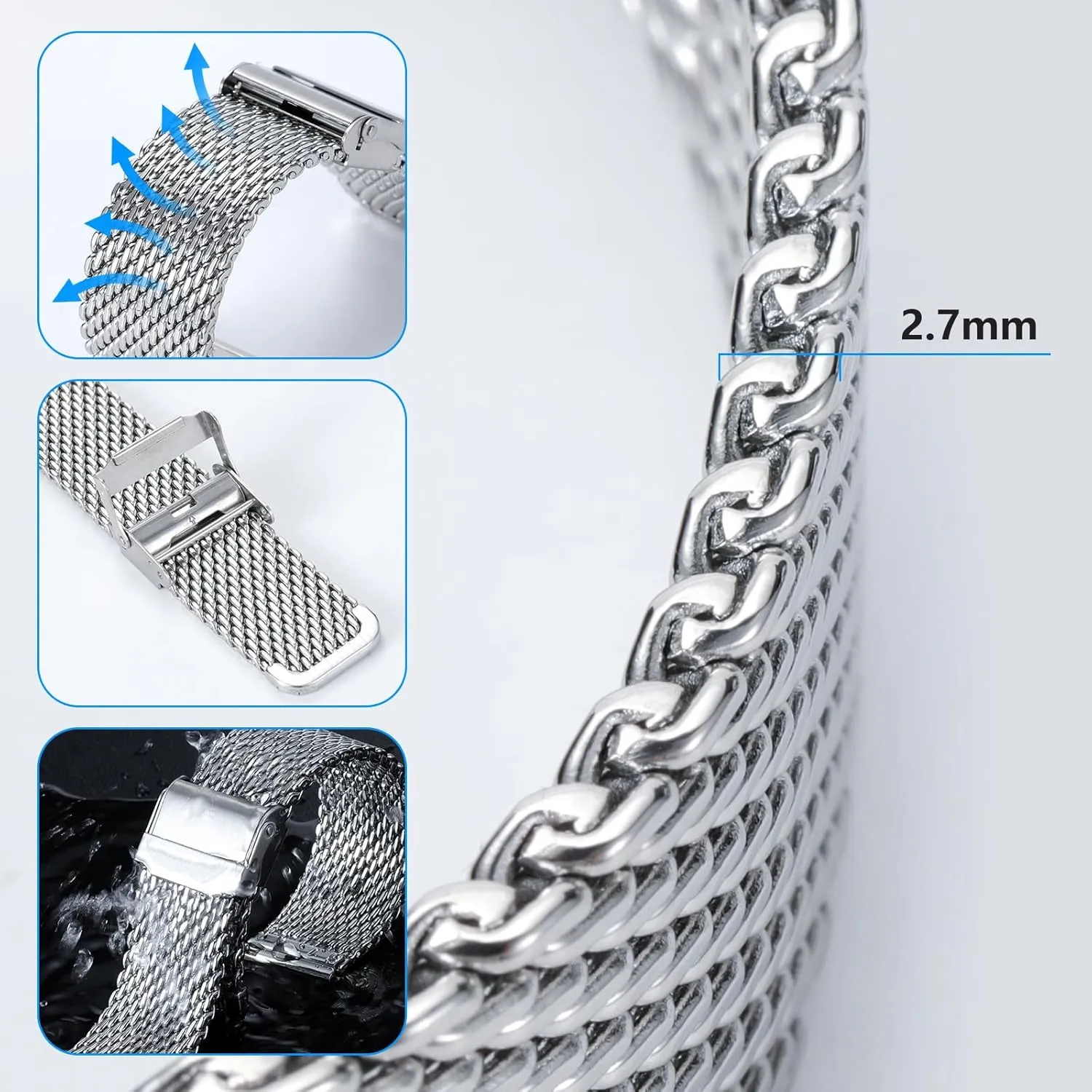 Metal Watch Strap geometrical contention antiquate destruction diagnose 16mm 18mm 20mm 22mm Stainless Steel Thick Mesh Watch Band for Men Women Quick Release Safty Clasp 