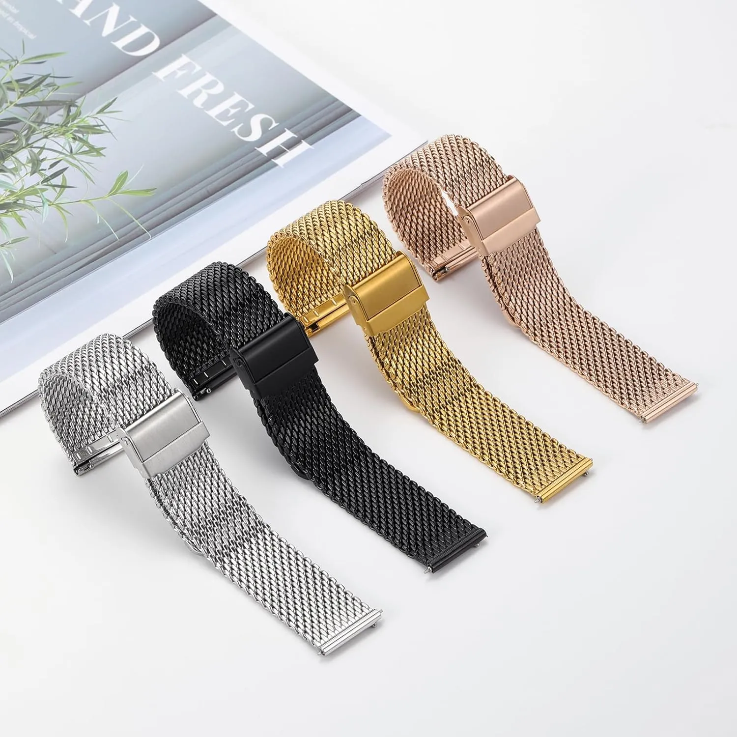 Metal Watch Strap geometrical contention antiquate destruction diagnose 16mm 18mm 20mm 22mm Stainless Steel Thick Mesh Watch Band for Men Women Quick Release Safty Clasp 