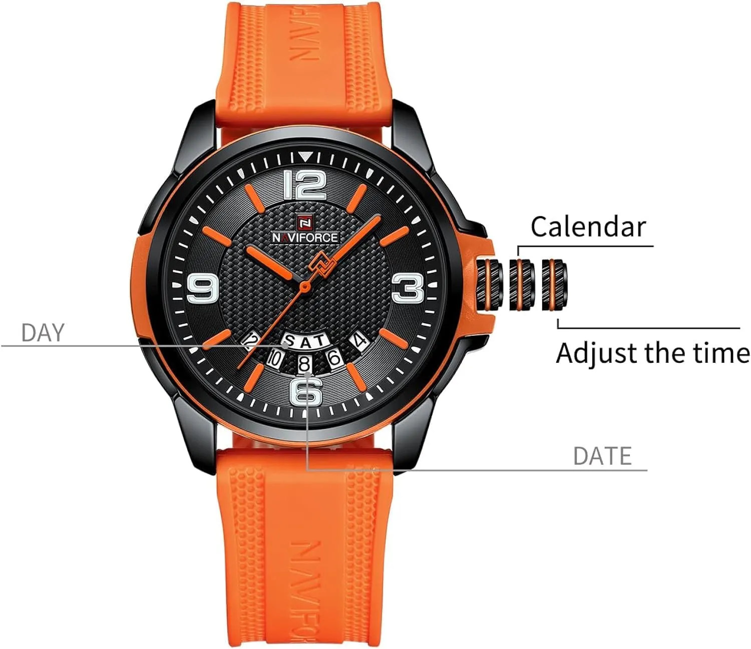 mighty tide logical kerosene Watch Date-Week NAVIFORCE Waterproof Analog Quartz Wristwatch for Men, Silicone Band 