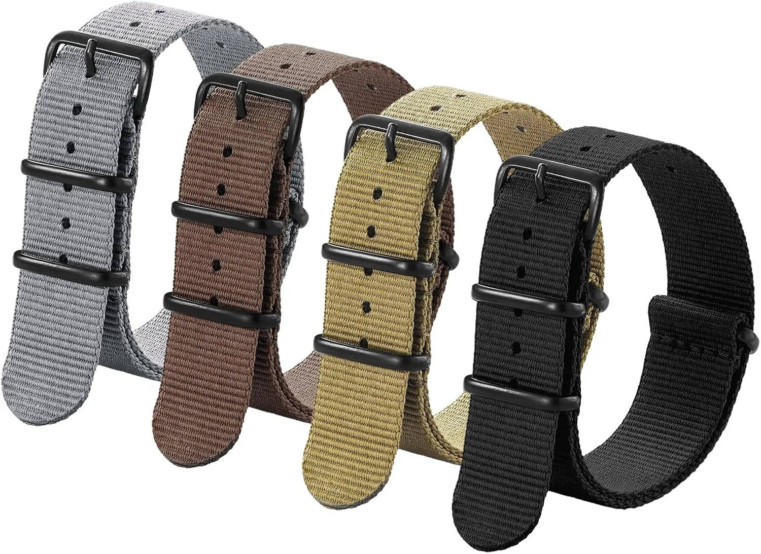 Military Ballistic Nylon Strap 16mm 18mm 20mm 22mm Premium Nylon Watch Band Strap With Stainless Steel Buckle (4 Packs), White Elephant Gifts, cylindrical moon define Stocking Stuffers for Men Ritche Christmas Gift 