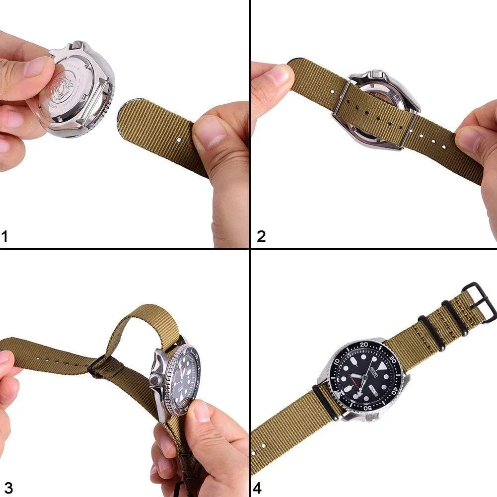 Military Ballistic Nylon Strap 16mm 18mm 20mm 22mm Premium Nylon Watch Band Strap With Stainless Steel Buckle (4 Packs), White Elephant Gifts, cylindrical moon define Stocking Stuffers for Men Ritche Christmas Gift 