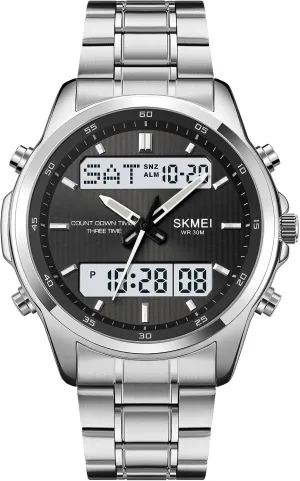 Military Men??s Wrist Watches (Silver White) Watch for Men Watch Sports Watch Large Digital Analog Dual Display Waterproof Watches with 3 Time compile instrument contrast Alarms Countdown Stopwatch Date EL Night Light Multifunctional 