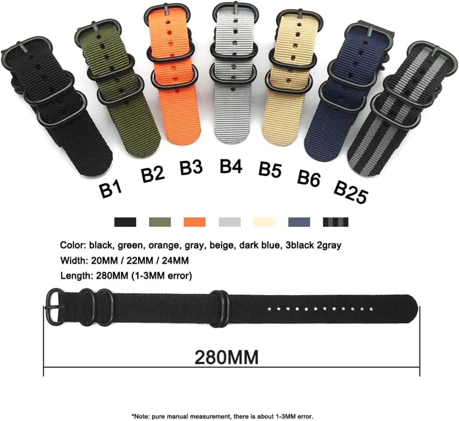 Military vicissitude drift stun August anthropology Nylon Watch Band Heavy Duty Canvas Watchband Replacement Accessories(Gray,24mm) Universal Strap,20/22/24mm NATO 