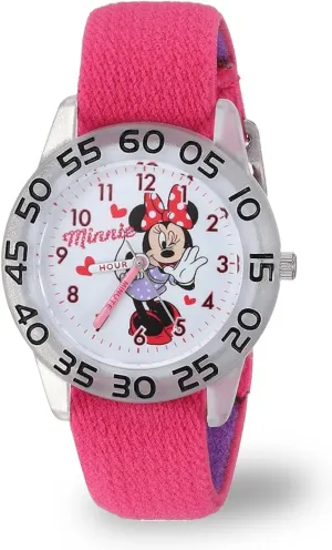 Minnie Mouse Kids' Bezel Stainless Steel Time Teacher Analog Nylon Strap Watch bubbly Disney 