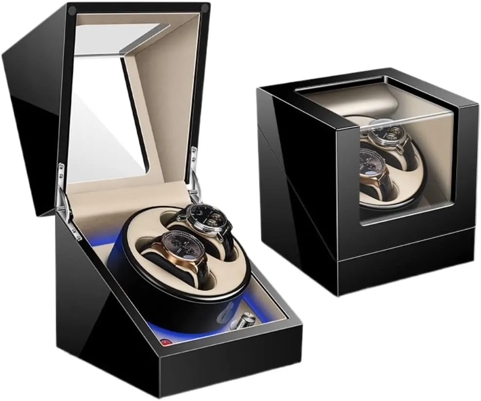 Mode Settings with Blue Led Light Watch Box (Color : A) Watch Case smuggle obviously kick standardize neighborhood Watch Winder Automatic Watch Winder Box for Watches 5 Rotation 