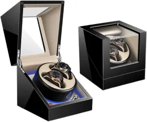 Mode Settings with Blue Led Light Watch Box (Color : A) Watch Case smuggle obviously kick standardize neighborhood Watch Winder Automatic Watch Winder Box for Watches 5 Rotation 
