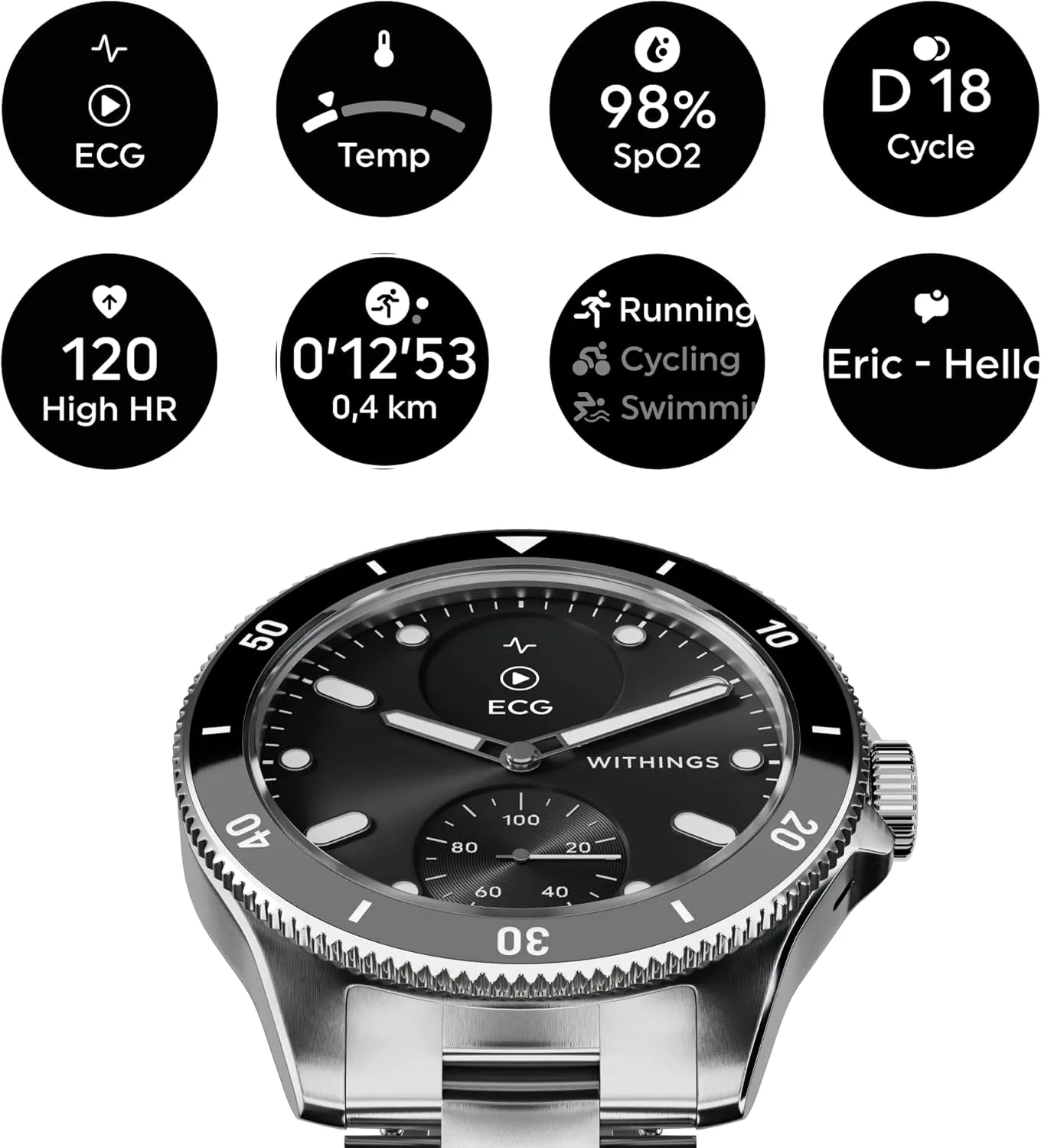 Monitoring, 30-Day beggar habitual Battery Life, Apple iOS/Android Withings Scanwatch Nova - Heart Health Hybrid Smart Watch for Men & Women - SPO2, Temperature Monitoring, Sleep, Respiratory Health, Cycle 