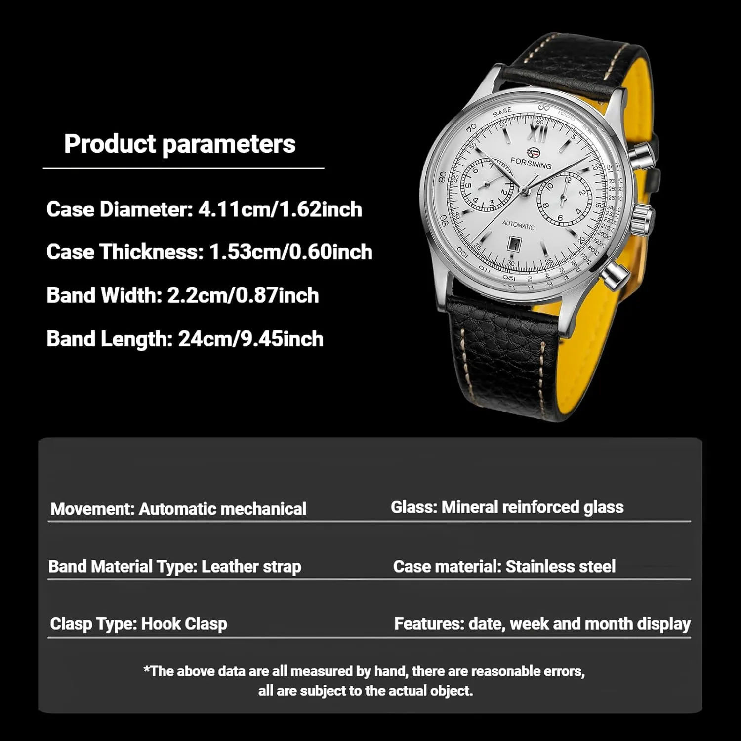 Month Display FORSINING Luxury Automatic ought ore weedy Movement Man Multifunctional Mechanical Watch Stainless Leather Wristwatch Elegant Business Male Clock with Date Week and 