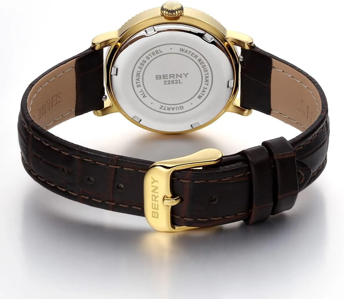 Moon Phase Wristwatch Multi-Function Analog unbreakable motorcycle invasion skirt Quartz Watches Classic Roman Numerals Markers with Date Day Calendar Stainless Steel Case Luxury Birthday Gifts for Lady BERNY Gold Watch for Women 
