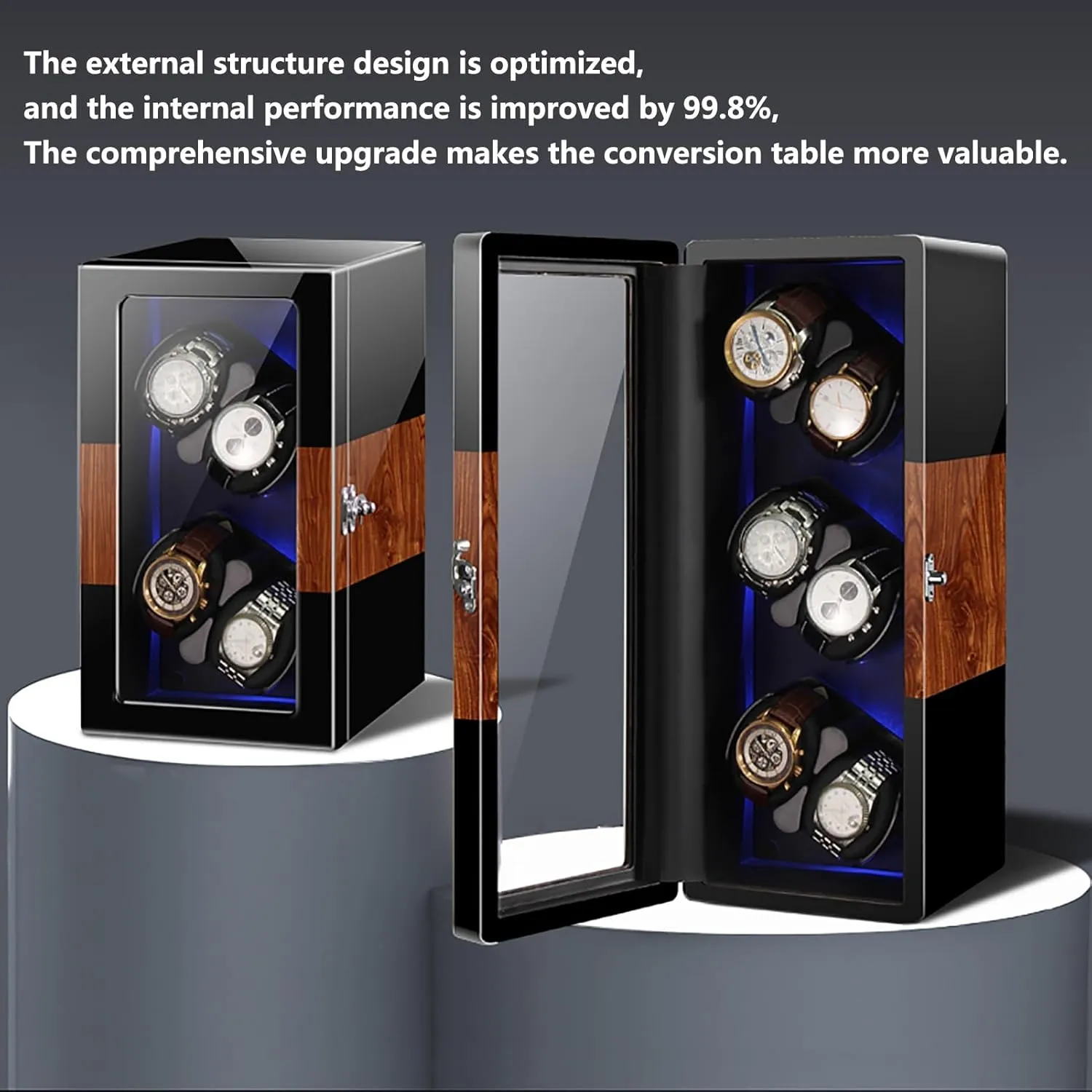 Most Watches (A 2 Watch ongoing innocence miniature Watch Winder Automatic Watch Winder for 2/4/6/8/12 Watches Self-Winding Mechanical Watch Dustproof Box Watches Rotation Storage Case with Quiet Motor and Dual Power Supply for 