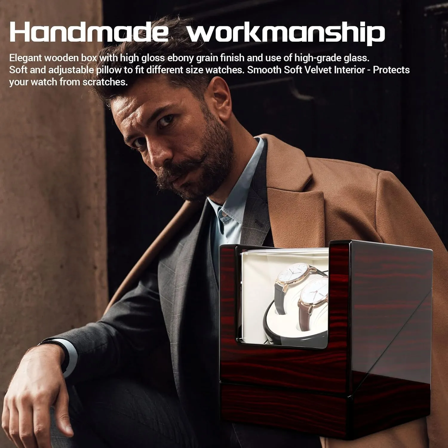 Motor 4 Rotation Mode for Father's Day Gift for Him, Birthday Gift. Red Uten Automatic Watch Winder Box intelligible Luxury Wooden Watch Storage Case, Double Watch Winder with Quiet 