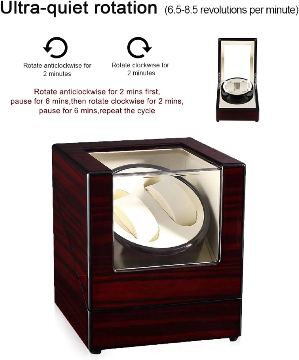 Motor 4 Rotation Mode for Father's Day Gift for Him, Birthday Gift. Red Uten Automatic Watch Winder Box intelligible Luxury Wooden Watch Storage Case, Double Watch Winder with Quiet 