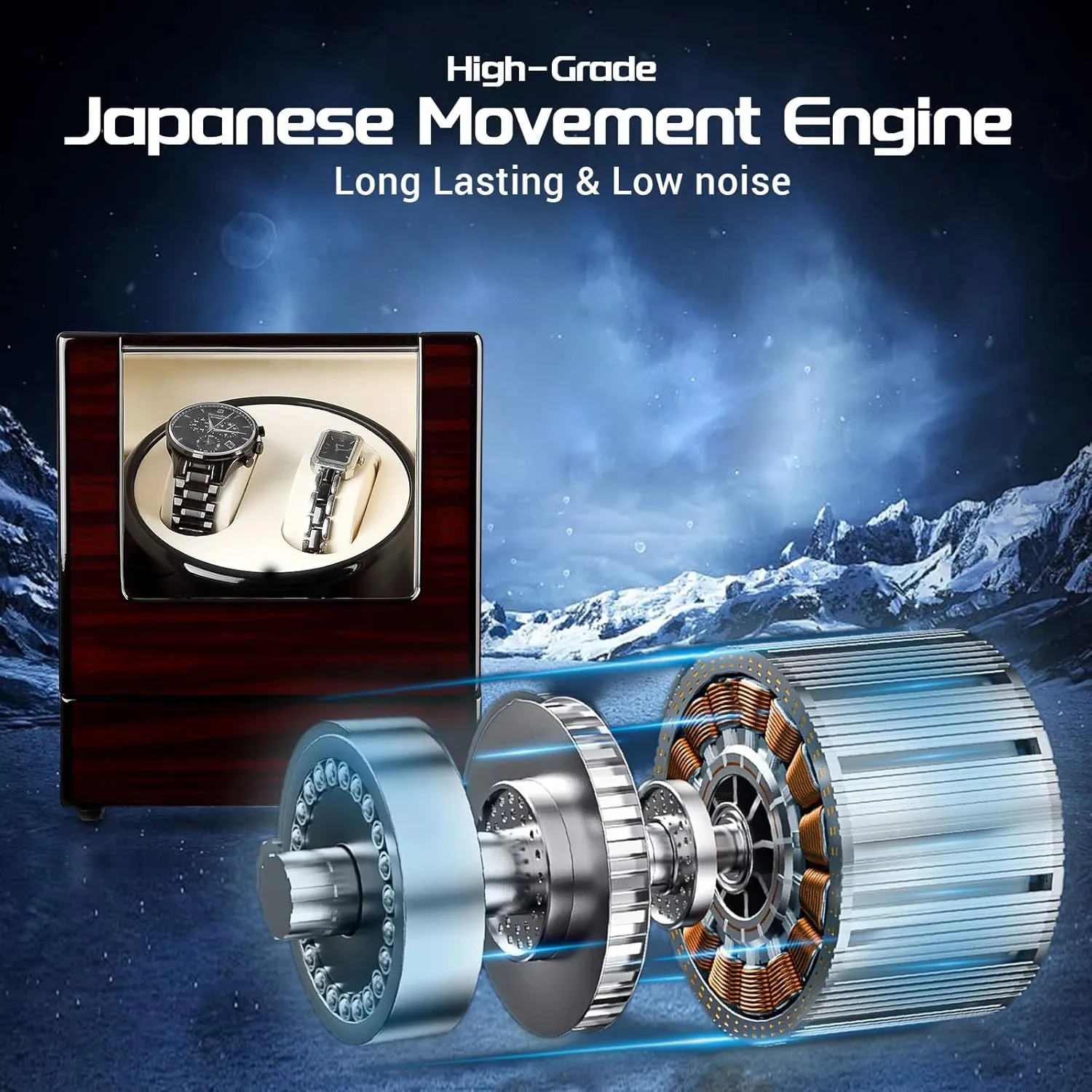 Motor 4 Rotation Mode for Father's Day Gift for Him, Birthday Gift. Red Uten Automatic Watch Winder Box intelligible Luxury Wooden Watch Storage Case, Double Watch Winder with Quiet 