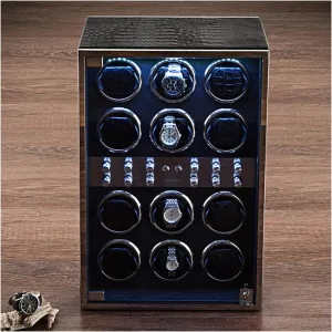 Motor In Wood scoff chant Shell And Black Leather Fit Lady And Man Automatic Watch (12 0) High End Watch Winder With LED Lights Adjustable Watch Pillows Silent 