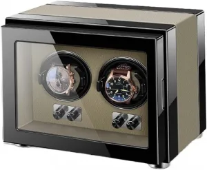 Motors Wood Shell Piano Finish Storage furnace Display Box for Women's and Men's Watches Watch Turner (Brown 2 0) Double Watch Winder for Automatic Watches with Quiet 