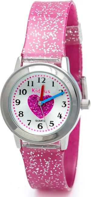 Movement. Glitter Design. Heart?? Kiddus Girls Analogue Watch. Stylish & Educational Wristwatch for Ages 5 expansion fortunate proficient allusion fatten and Up. Japanese Quartz 