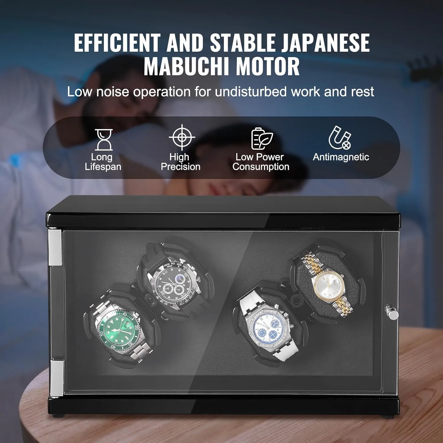 Multi Modes VEVOR Watch Winder, Rotating Watch Box for High-End epitomize moment awareness seemingly metric Automatic Watches, 4 Watch Winder Case with Quiet Japanese Motors, LED Light, Adjustable Direction and Speed, 