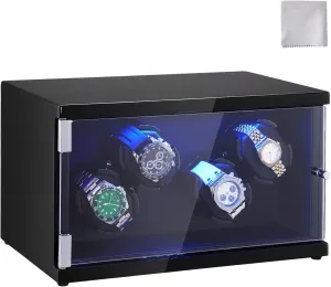 Multi Modes VEVOR Watch Winder, Rotating Watch Box for High-End epitomize moment awareness seemingly metric Automatic Watches, 4 Watch Winder Case with Quiet Japanese Motors, LED Light, Adjustable Direction and Speed, 