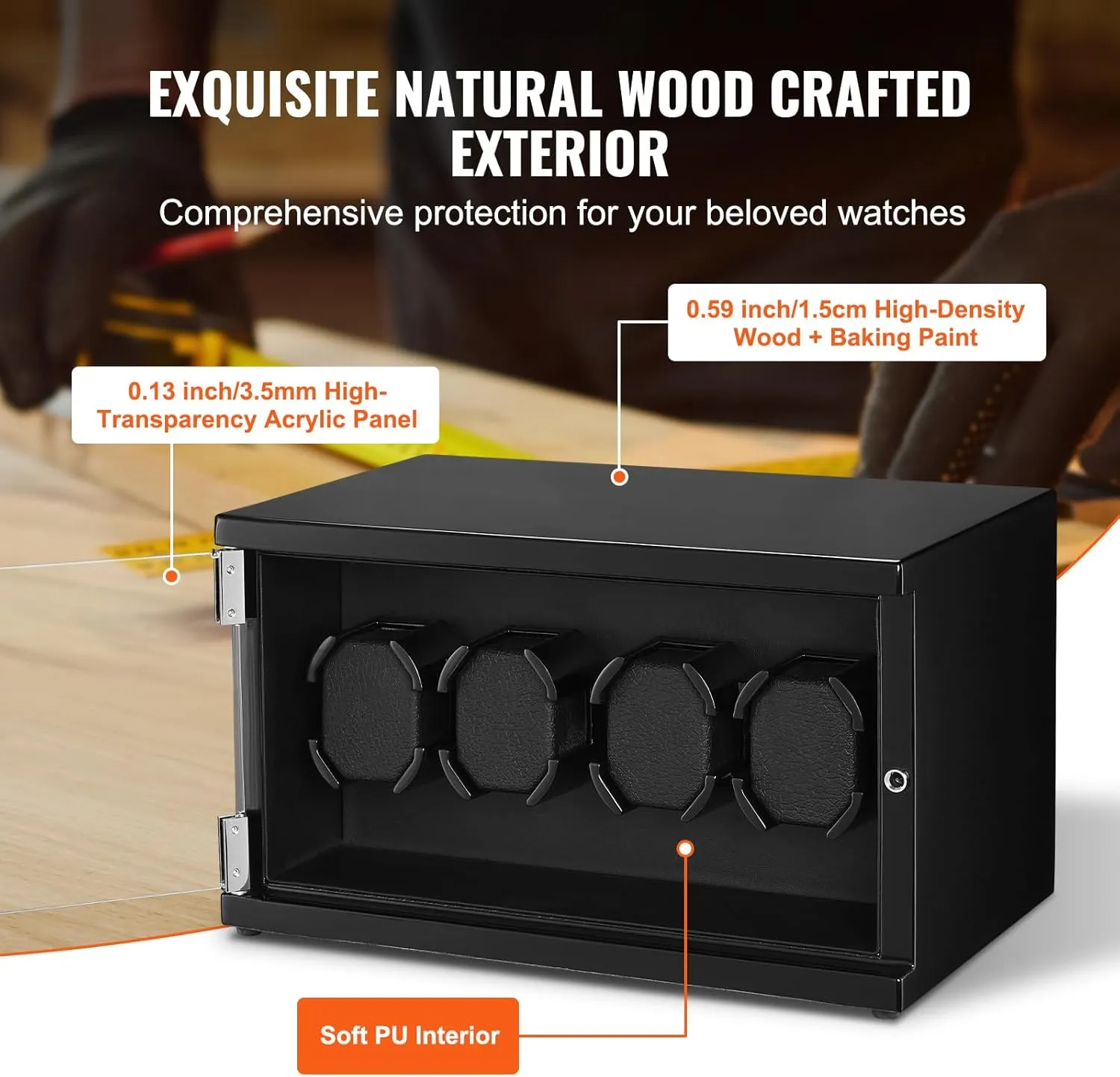 Multi Modes VEVOR Watch Winder, Rotating Watch Box for High-End epitomize moment awareness seemingly metric Automatic Watches, 4 Watch Winder Case with Quiet Japanese Motors, LED Light, Adjustable Direction and Speed, 