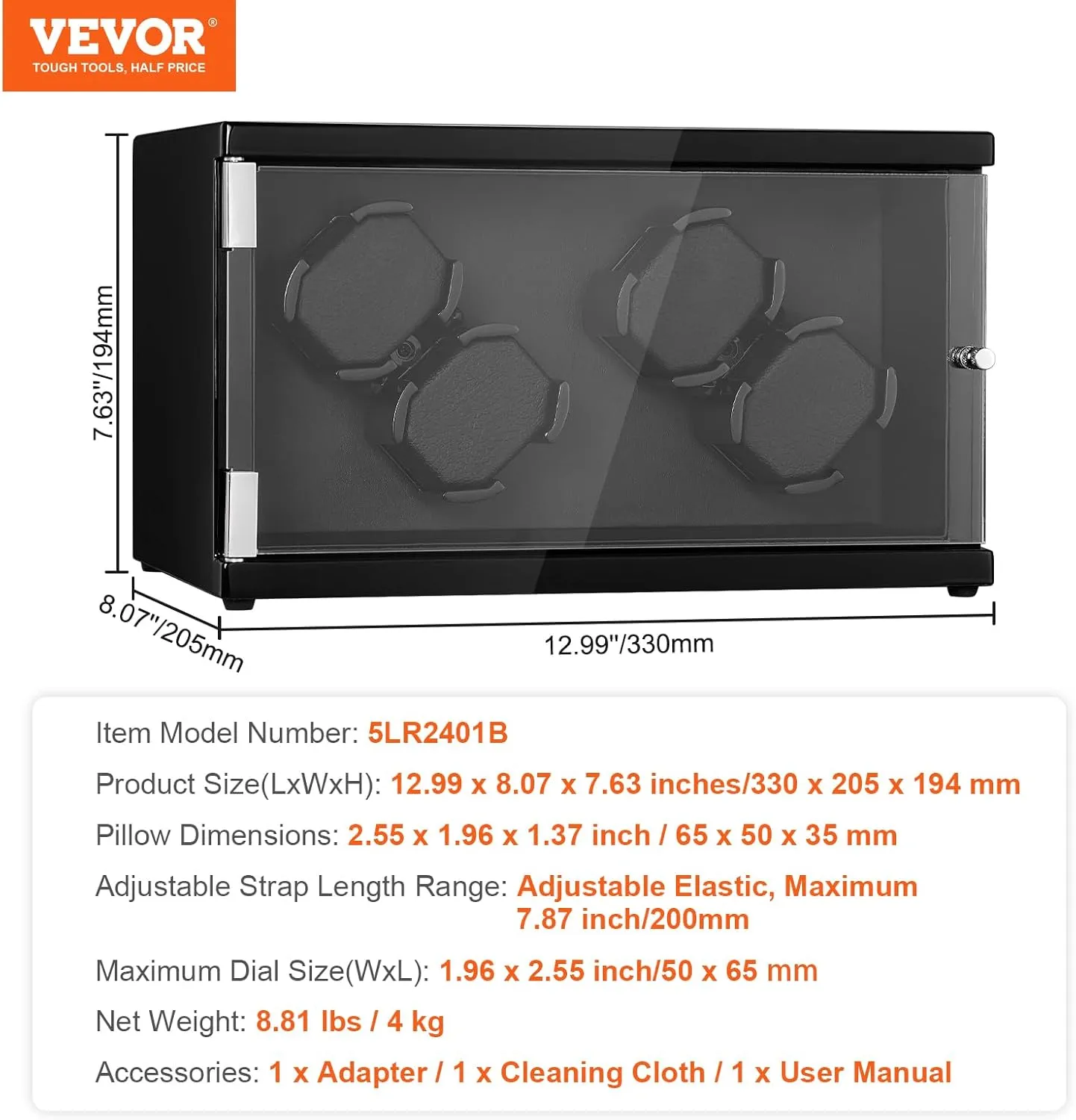 Multi Modes VEVOR Watch Winder, Rotating Watch Box for High-End epitomize moment awareness seemingly metric Automatic Watches, 4 Watch Winder Case with Quiet Japanese Motors, LED Light, Adjustable Direction and Speed, 