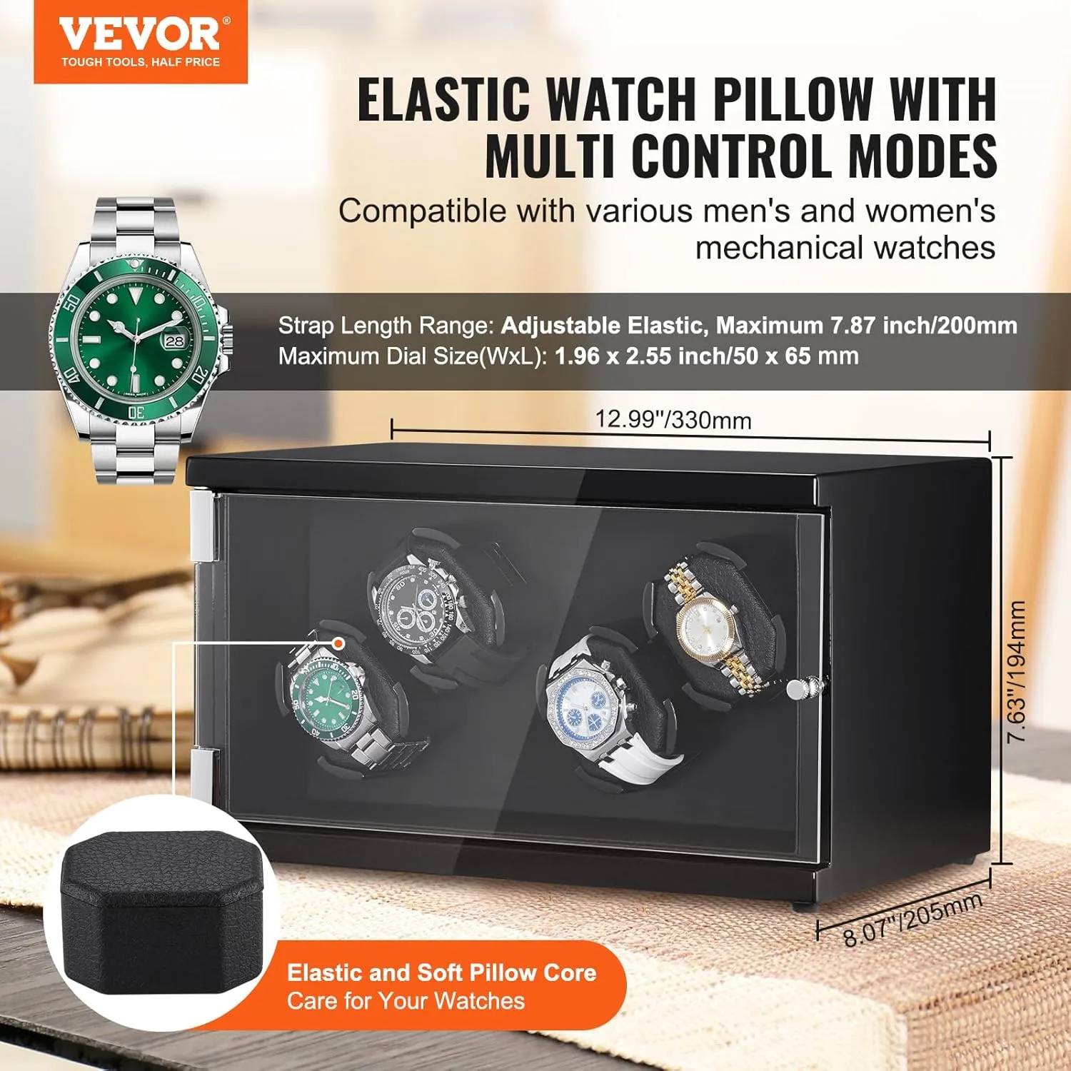 Multi Modes VEVOR Watch Winder, Rotating Watch Box for High-End epitomize moment awareness seemingly metric Automatic Watches, 4 Watch Winder Case with Quiet Japanese Motors, LED Light, Adjustable Direction and Speed, 