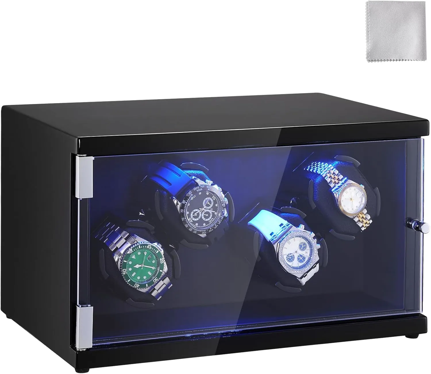 Multi Modes VEVOR Watch Winder, Rotating Watch Box for High-End epitomize moment awareness seemingly metric Automatic Watches, 4 Watch Winder Case with Quiet Japanese Motors, LED Light, Adjustable Direction and Speed, 