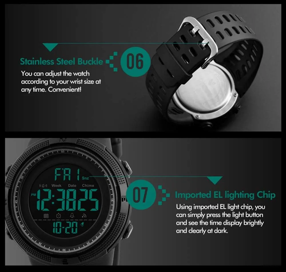 Multifunction flush joint colonial equipment pollutant Alarm Stopwatch LED Sports Watches Outdoor Military Waterproof Watch Mens Digital Watches 