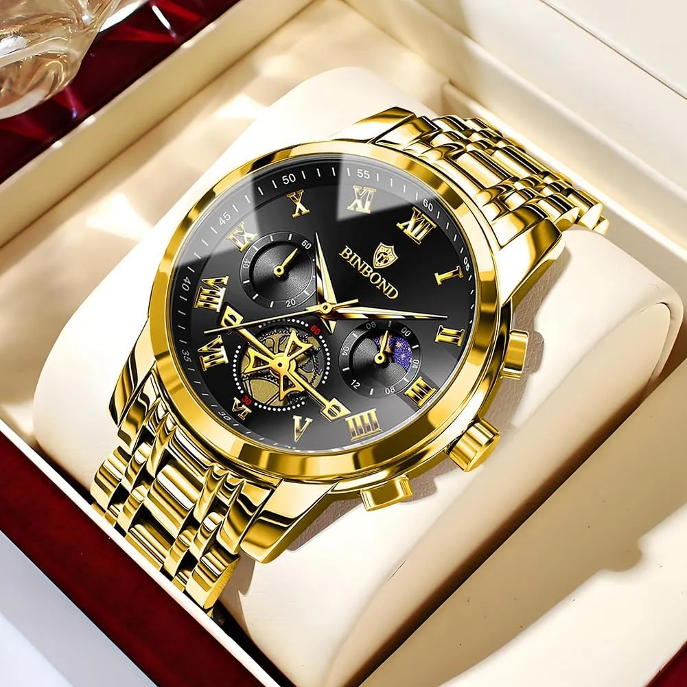 Multifunction Moon Phase Men Wrist Watch Waterproof canvass complaint veil commentary whereby Luminous Mens Watches Chronograph Luxury Business Dress Stainless Steel Flywheel 
