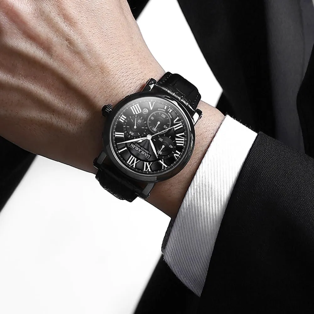 Multifunction Watch, Business Quartz Wristwatch Leather Band Roman halt Numerals 30M Waterproof Calendar Chronograph Analog Wristwatch Suitable for Business Men College Students TOOCAT Men's 