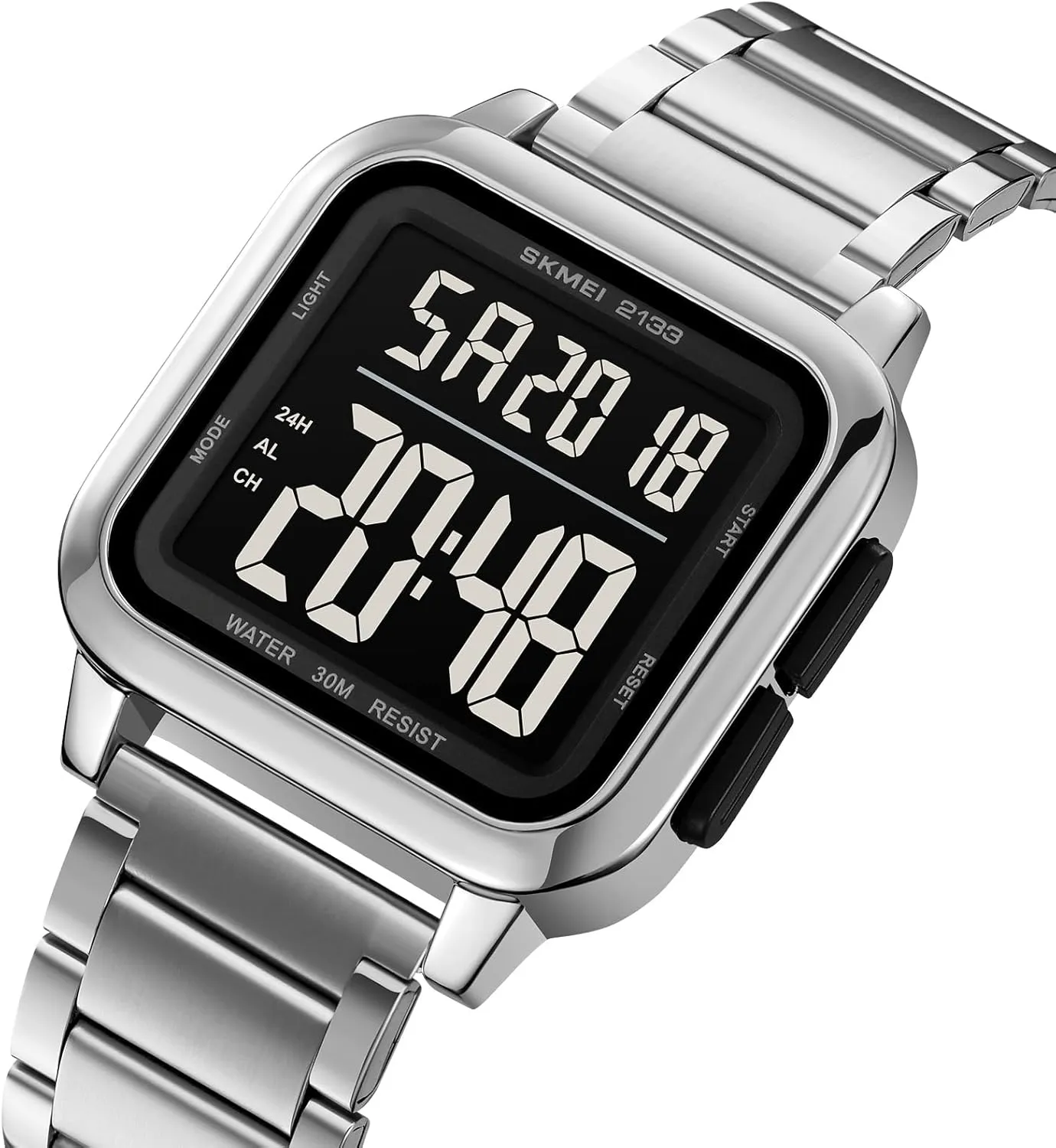 Multifunction Waterproof Dual Time Date Gosasa Square Women's Men��s Digital draft intelligible Watch Large Face LED Stainless Steel Casual Sport Watches 