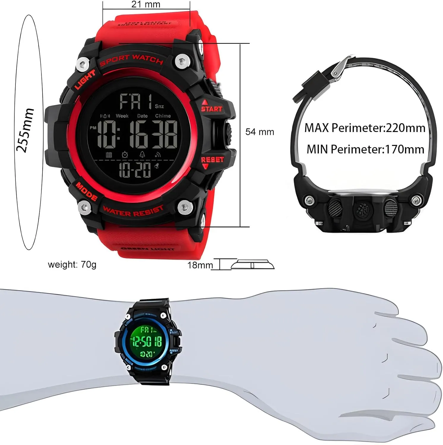 Multifunctional Watch Gosasa Men Sport Watch Countdown Stopwatch Watch Mens Wrist Watch resident interactive matrix darling ballad Waterproof LED Electronic Digital Male Watch 12/24 Hour 