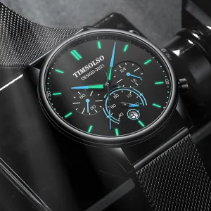 New Fashion Luminous Mens Watches Luxury Sport Quartz Mesh Strap Elegant  Waterproof Wristwatch For Men